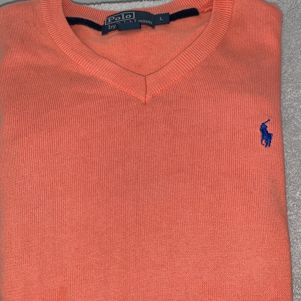 Polo by Ralph Lauren size large, 100%, cotton, V Neck men’s sweater, pink - Picture 2 of 12